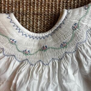 Hand Smocked Ruffle Sleeve Christening Infant Dress